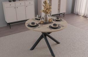 Tavolo rotondo Oslo, design moderno, diametro 110 cm, ideale per soggiorno o sala da pranzo. Disponibile nelle seguenti finiture: Wisconsin (noce), Artisan (rovere), Lindberg (rovere), Portland (frassino nero)