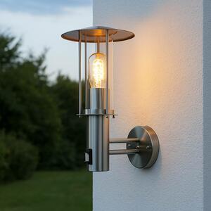 Applique da esterno con rilevatore di movimento ARTHUR argento acciaio inox vetro E27 lampada da parete marittima balcone