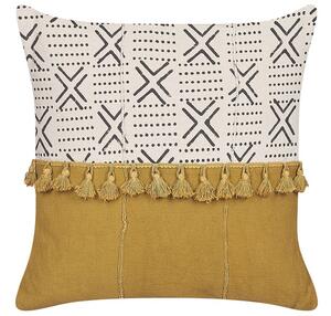 Cuscino decorativo cotone bianco e giallo 45 x 45 cm motivo geometrico stampa blocchi stile boho accessori Beliani