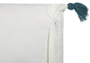 Cuscino decorativo cotone bianco e blu 45 x 45 cm motivo geometrico stampa a blocchi con nappe accessori stile boho Beliani