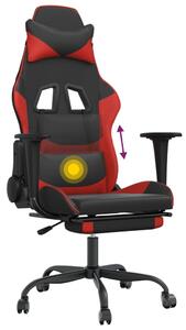 Sedia da gaming vidaXL con funzione massaggio e poggiapiedi, in ecopelle nera e rossa