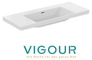 VIGOUR derby V3 Lavabo da incasso 120x48 cm con ripiani laterali senza foro rubinetto con troppopieno PflegetectPlus, bianco