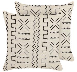 Set di 2 cuscini decorativi cotone bianco e nero 45 x 45 cm motivo geometrico stampa laminata stile boho accessori Beliani