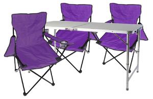 Set di mobili da campeggio da 4 pezzi: tavolo viola regolabile in altezza + sedie