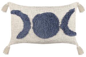 Set di 2 cuscini decorativi cotone beige chiaro e blu 35 x 55 cm con nappe stile boho accessori Beliani
