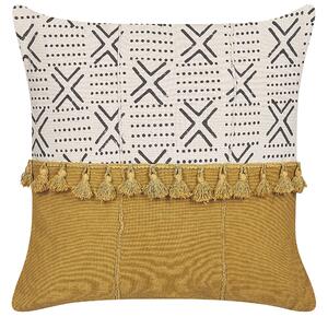Set di 2 cuscini decorativi cotone bianco e giallo 45 x 45 cm motivo geometrico stampa blocchi stile boho accessori Beliani