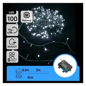 Aigostar - Catena luminosa LED per esterni, 100 LED / 8 funzioni, 3xAA, 5,3 m, IP44, bianco freddo