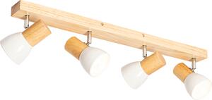 QAZQA - Casa di campagna I Vintage I Faretto da soffitto rustico in legno con luce bianca, regolabile a 4 luci - Thorin I Soggiorno I Camera da letto - Rettangolare - LED adatto E14