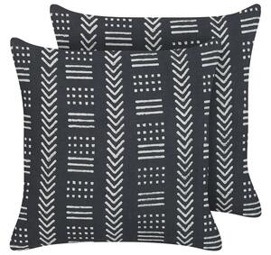Set di 2 cuscini decorativi cotone bianco e nero 45 x 45 cm motivo geometrico stampa blocchi stile boho accessori Beliani