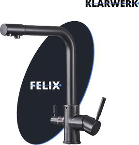 Felix | Rubinetto dell'acqua potabile a 3 vie premium nero opaco | Rubinetto da cucina ad osmosi in acciaio inox | Rubinetto miscelatore a 360 gradi | Filtro a 3 connessioni