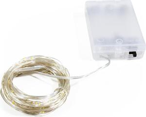Catena luminosa a filo LED McShine "Micro", 80 LED, bianco caldo, funzionamento a batteria con Mignon / AA