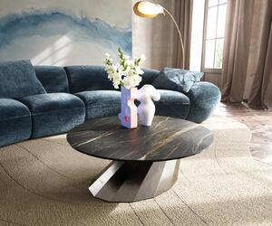 Tavolino DELIFE Edge, forma rotonda, 90x90 cm, piano in laminato ceramico Noir Desir marrone, struttura in acciaio inossidabile spazzolato