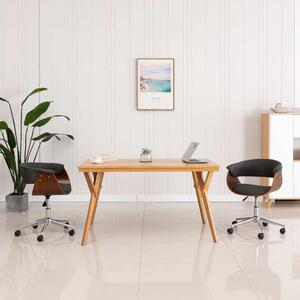 The Living Store Sedia da ufficio girevole in legno curvato e tessuto grigio