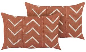 Set di 2 cuscini decorativi cotone arancione 35 x 55 cm motivo geometrico stile boho accessori Beliani