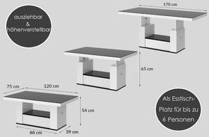 Tavolino di design HM-111, lucido, con cassetto, regolabile in altezza, estraibile, tavolo da pranzo