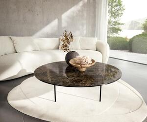 Tavolino DELIFE modello Edge, forma rotonda, dimensioni 100x100 cm, piano in Vetroceramica Emperador extra lucida, colore marrone scuro, struttura in metallo nero
