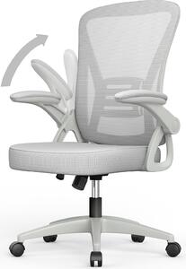 Sedia da ufficio - Seduta ergonomica - Sedia con braccioli ribaltabili a 90° - Supporto lombare - Altezza regolabile - Grigio