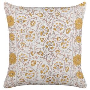 Cuscino decorativo cotone bianco e giallo 45 x 45 cm motivo floreale fatto a mano rivestimento sfoderabile con imbottitura boho style Beliani