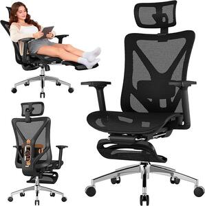 Sedia da ufficio ergonomica, sedie da ufficio ergonomiche con poggiapiedi, poggiatesta 3D, funzione di inclinazione a 135°, braccioli 3D, supporto lombare, sedia da ufficio ergonomica, sedia da gaming, sedia da computer