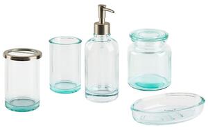 Set di accessori per il bagno in 5 pezzi Dispenser di sapone in vetro verde Glam Portasapone Portaspazzolino Tazza Beliani