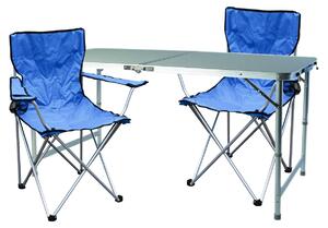 Set da campeggio composto da 3 elementi, colore blu: 2 sedie con custodia inclusa + 1 tavolo di dimensioni XXL