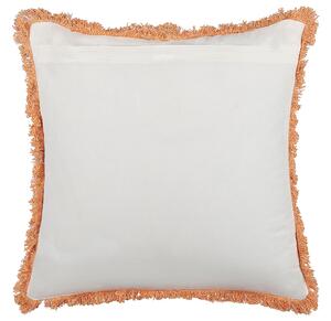 Set di 2 cuscini decorativi bianchi e arancioni cotone 45 x 45 cm motivo floreale nappe fatto a mano rivestimento sfoderabile con imbottitura boho style Beliani