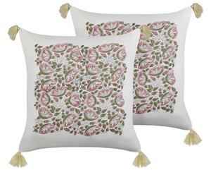 Set di 2 cuscini decorativi cotone multicolore 45 x 45 cm motivo floreale nappe fatto a mano rivestimento sfoderabile con imbottitura boho style Beliani