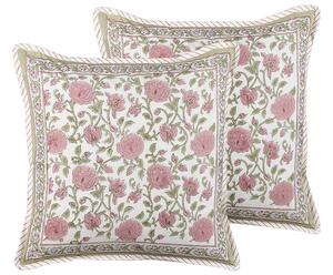 Set di 2 cuscini decorativi cotone multicolore 45 x 45 cm motivo floreale fatto a mano rivestimento sfoderabile con imbottitura boho style Beliani