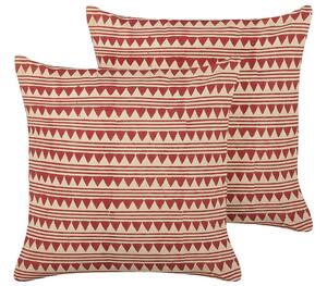 Set di 2 cuscini decorativi rosso e beige cotone 45 x 45 cm motivo geometrico fatto a mano rivestimento sfoderabile con imbottitura boho style Beliani