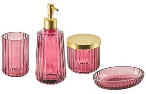 Set di 4 Accessori Bagno in vetro rosa e argento dispenser sapone porta sapone bicchiere e contenitore Beliani