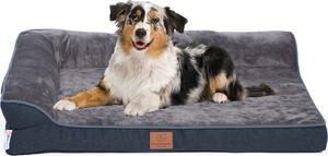 Letto ortopedico premium per cani con schiuma d'uovo, cinghia extra, rivestimento interno impermeabile, divano per cani, cuscino per cani, soffice, rivestimento sfoderabile, lavabile, 89 x 63 x 17 cm, grigio scuro (XL)