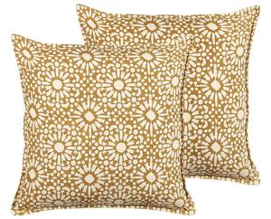 Set di 2 cuscini decorativi cotone beige 45 x 45 cm motivo geometrico fatto a mano rivestimento sfoderabile con imbottitura stile boho Beliani