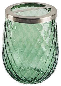 Set di accessori da bagno in 4 pezzi Dispenser di sapone in vetro verde Glam Portasapone Portaspazzolino Tazza Beliani