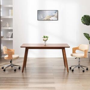 The Living Store Sedia da ufficio girevole in legno curvato e Pelle finta color crema