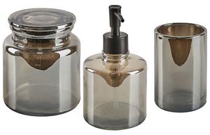 Set di accessori da bagno in 3 pezzi Dispenser di sapone in vetro grigio Glam Portasapone Portaspazzolino Tazza Beliani