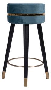 Sgabello tondo da interno bar con struttura in legno e seduta in tessuto effetto velluto Mistic Velvet - Turquoise