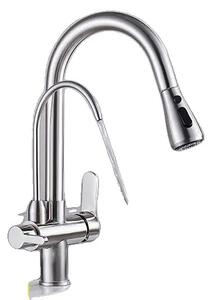 Rubinetto da cucina, comando acqua fredda e calda, doppia maniglia comfort, nichel spazzolato