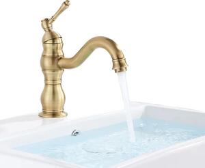 Rubinetto per lavabo, finitura ottone antico, orientabile a 360°, ottone antico corto