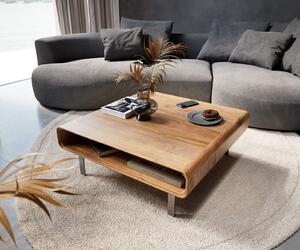 Tavolino DELIFE modello Anaya, 90x90 cm, legno di acacia naturale, 1 ripiano, base a forma di "L" in acciaio inossidabile