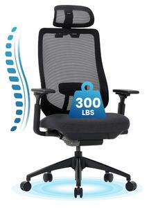 Sedia da ufficio ergonomica in rete COLAMY - sedia direzionale con schienale alto, poggiatesta, braccioli 4D, sedile scorrevole e blocco dell'inclinazione, nero