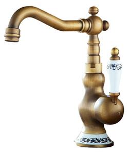 Miscelatore per lavabo in ottone, valvola in ceramica durevole, rubinetto per acqua calda e fredda, ottone anticoB Short