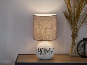 Lampada da tavolo a LED Base in Vetroceramica con scritta HOME Paralume in tessuto marrone