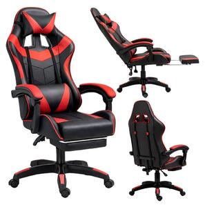 Sedia da gaming girevole con poggiapiedi, nera e rossa