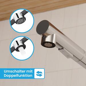 Miscelatore da cucina Bächlein orientabile a 360 gradi - Colore: cromo - Miscelatore monocomando in acciaio inox per lavello con tubo estraibile e spruzzino