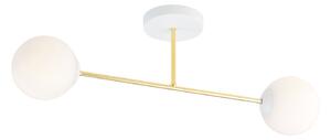 Plafoniera Moderna Magnium 2 Luci In Acciao Oro E Sfere In Vetro Bianco