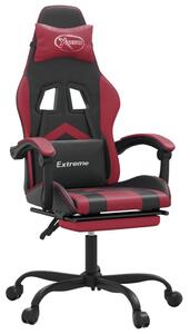 Sedia da Gaming con Poggiapiedi Nero e Rosso Vino in Pelle finta