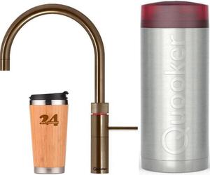 "QUOOKER FUSION Round COMBI+ B" Patina d'ottone e rubinetto 100°C (22+FRPTN) Miscelatore per lavello con funzione di acqua bollente a 100°C Inclusa tazza termica
