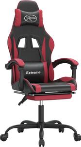 Sedia da Gaming con Poggiapiedi Nero e Rosso Vino in Pelle finta