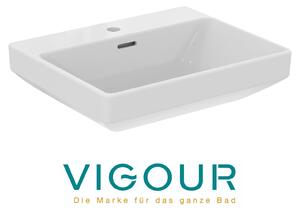 Lavabo VIGOUR DERBY V3 edge 60x48 cm con troppopieno e foro centrale per rubinetto, trattamento PflegetectPLUS, bianco