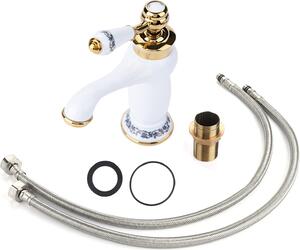 Miscelatore monocomando con motivo floreale, rubinetto acqua calda/fredda per bagno, lavabo (bianco)